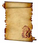 Sheet of ancient parchment with the image of dragon