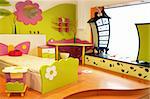 Interior of children room with colorful furniture