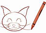 This is a crayon drawn cartoon of a cat's head - vector illustration