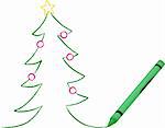This is a crayon drawn cartoon of a christmas tree - vector illustration