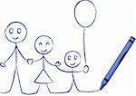A kid like drawing of a family with a crayon - it's a vector illustration