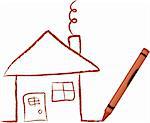 A kid like drawing of a house with a crayon - it's a vector illustration