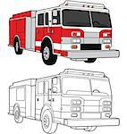 This is an illustration of a Fire Engine - color and line drawing, it's a vector illustration