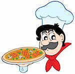 Cartoon chef with pizza - vector illustration.