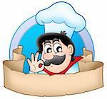 Cartoon chef logo with banner - color illustration.