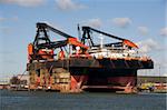 An oil rig under construction in the Port of Rotterdam