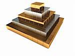 3d illustration of abstract golden pyramid building over white