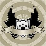 vector illustration of shield and wings set on grunge background