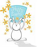 Bunny holding sign with Happy Easter message. Or use your own text in sign area -More Easter Vectors In Portfolio