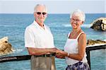 happy elderly couple holding hands