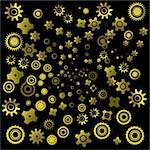 abstract background with golden gearwheels on black