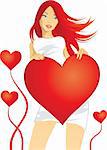 vector illustration of beautiful young woman  with heart
