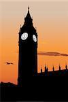 Vector silhoute of Big Ben at sunset, one of the most popular landmark in London