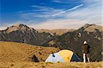 Special tent set on the grassland of high mountain.