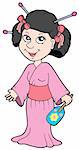 Geisha in pink dress - vector illustration.