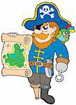 Pirate with treasure map - vector illustration.