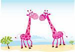 Giraffe male and female fallen in love. Vector Illustration. Background and animals in separated layers.