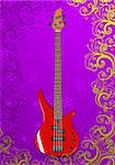 Vector illustration of grungy bass guitar on violet floral background