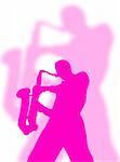 Saxophone player silhouette with a big shadow on the background