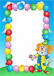 Party invitation frame with clown 1 - color illustration.