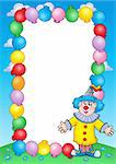 Party invitation frame with clown 2 - color illustration.