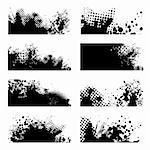 Black ink grunge with halftone dot and eight variations