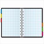 Illustrated graph paper in a note book with colored tabs