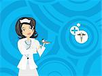 abstract medical  blue circle background with nurse, vector illustration