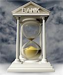 Illustration of a bank in the form of a symbolic hourglass with the sand running out