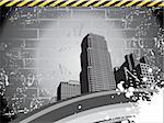 abstrct dirty wall with skyscraper illustration, vector wallpaper