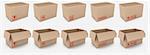 3d rendering of open and closed cardboard boxes with different warning labels