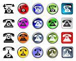 Collection of colourful phone icons, glossy web elements, vector illustration