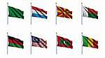 World flag set 14 - Libya, Luxembourg, Macedonia, Madagascar, Malawi, Malaysia, Maldives and Mali