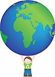 Child wearing recycle symbol holding globe