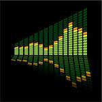 Green music inspired graphic equalizer with reflection and black background