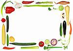 Vegetable selection forming an abstract border over white background.