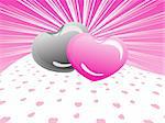 pink rays background with pair of two romantic heart