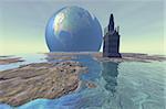 Terraforming the moon with water and buildings.