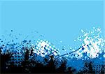 Shades of blue background with abstract ink splats and copyspace