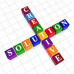 3d colour cubes with white letters like crossword with text - creative solution