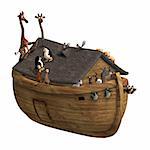 Noah's Ark with a handful of animals. With Clipping Path