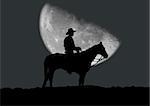 Illustration of a silhouette of the cowboy which costs near a horse