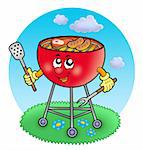 Cartoon barbeque in garden - color illustration.