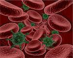 3d render of blood cells and bacteria