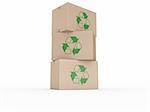 3d rendering of a cardboard boxes stacked with a recycling logo.