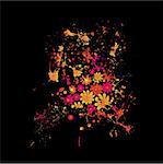 Abstract black and brightly colored floral ink splat design