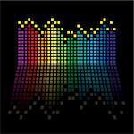 Rainbow music graphic equaliser with reflection in black background