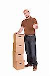 delivery man with package. over white background