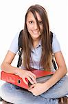 pretty teenage ready to school. over white background