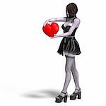 gothic lady with red heart and Clipping Path over white